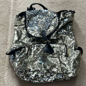 Victoria’s Secret pink backpack. Gold/silver sequins.